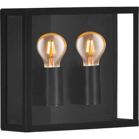 Applique Esterno Contemporanea Alamonte 1 Acciaio Nero Vetro Bianco 2 Luci E27 (1/3)