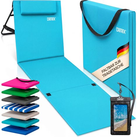 DETEX® Tappetino da mare Schienale imbottito Poggiatesta Regolabile Pieghevole 158x56x45,5cm 100% poliestere materassino lettino prendisole da spiaggia pisicina turchese (1/5)
