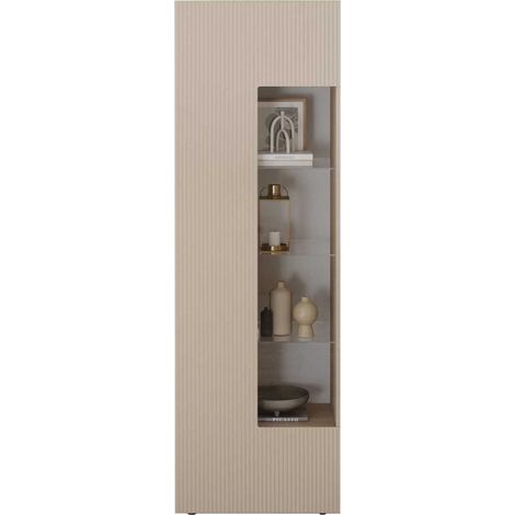Vitrine 1 porte beige façades relief à stries verticales - JANEIRO BEIGE