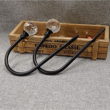 lot de 2 noir Embrasses de rideaux, crochets embrasse avec boule de cristal pour draperie, métal doré, support de rideau décoratif pour la maison, bureau （noir） (1/5)