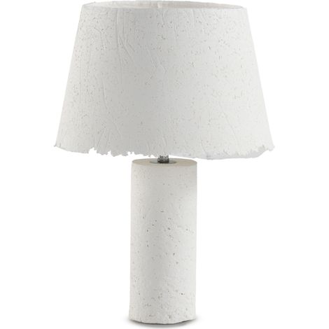 Lampe de table avec pied et abat-jour en papier mâché blanc, faite à la main (1/2)