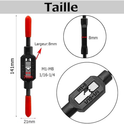 Clé à Taraud Réglable Porte-Taraud Filetage en Acier au Carbone, Outil de Taraudage Réglable avec Poignée Antidérapante Tourne à Gauche Manuel pour M1-M8 Tarauds (1/5)