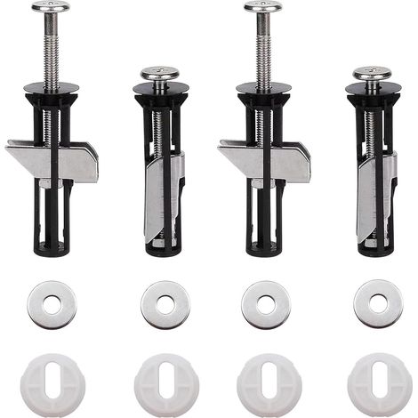 Lot de 4 Fixations Abattant WC - Vis Montage Supérieur - Plastique et Alliage - Résistant Corrosion - Toilettes Standards - Noir et Blanc (1/5)