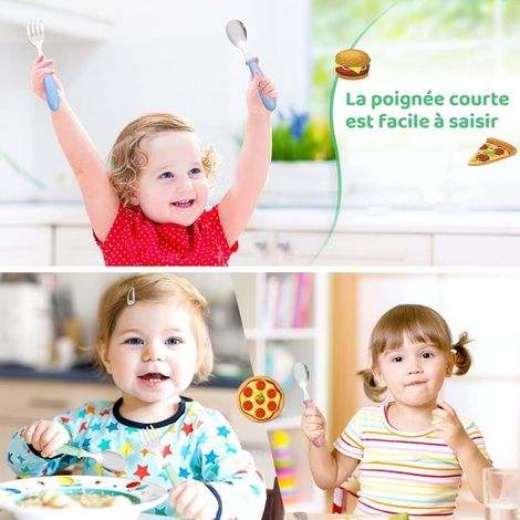 Juego de cubiertos infantiles de acero inoxidable de 9 piezas: 3 tenedores,9 piezas,acero,verde,azul,rosa (1/5)
