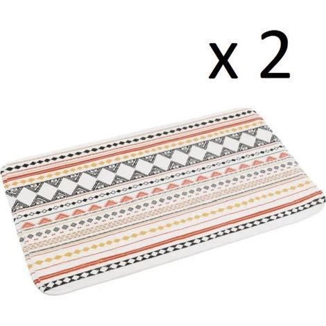 Lot de 2 tapis de bain antidérapant avec motif mandala, tapis salle de bain en microfibre - Longueur 70 x Profondeur 45 cm-JUANIO (1/3)