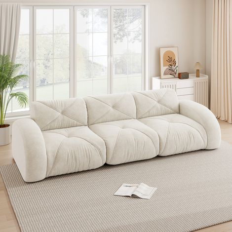 Canapé sans cadre modulaire 3 places extra-large blanc tissu chenille. Confortable antidérapant sans assemblage pour salon