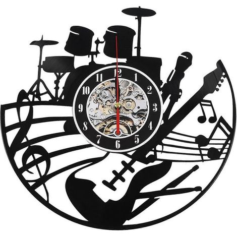 Horloge murale guitare, instrument de musique, décoration intérieure, horloge murale disque vinyle, cadeau musical rock 'n' roll (1/5)