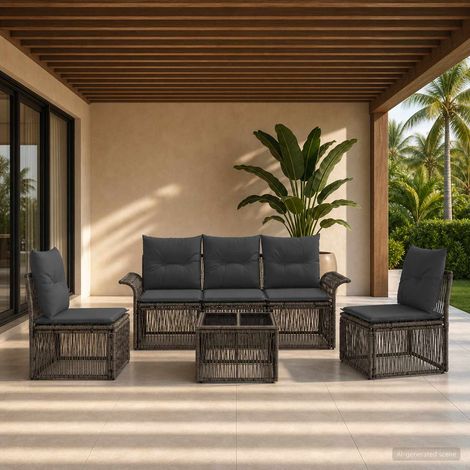 vidaXL Ensemble de canapé de jardin 6 pcs Gris polyrotin (1/5)