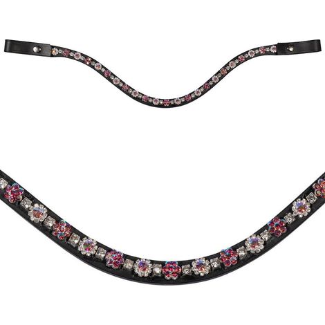 Pony, marrone/rosascuro: Frontalino in cuoio con brillanti decorativi modello Daisy