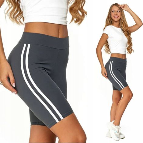 Leggings deportivos para mujer por encima de la rodilla con rayas clásicas Moraj L/XL Gris (1/5)