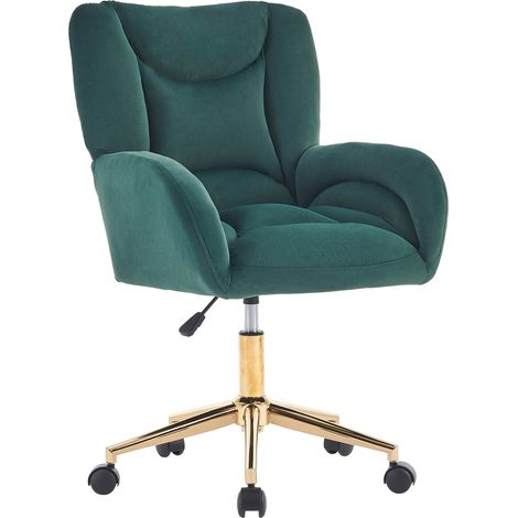 Sedia da ufficio girevole regolabile in altezza in velluto verde con base dorata MODENUIT (1/5)