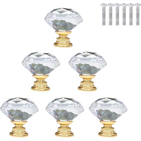Bouton de Meuble Poignée Transparent Cristal Diamant, Bouton de Porte Meuble Tiroir Placard avec Vis pour Accueil Bureau Coffre Armoire Tiroir (30mm,6pcs) (1/5)