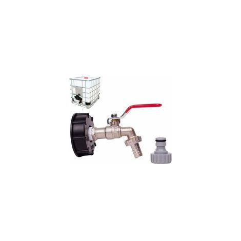 Robinet de réservoir 1000L avec adaptateur IBC 3/4" - Robinet double en laiton, filetage 60 mm.