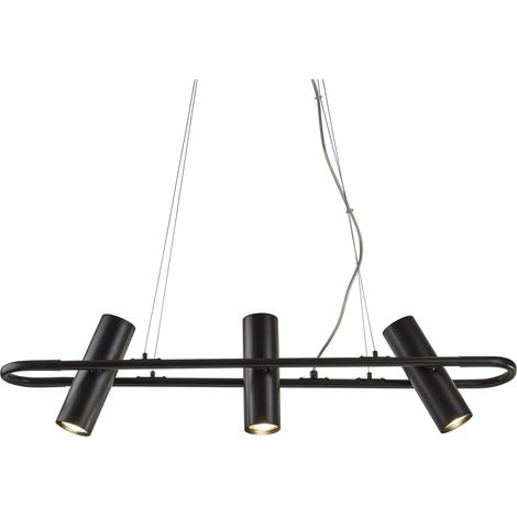 Suspension TELESCOPE 3L avec têtes cylindre sur barre métal Noir Mat GU10 max 3x50w (1/4)