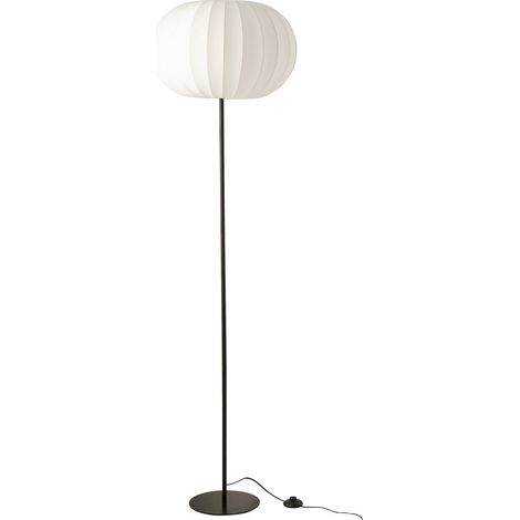 Lampadaire lanterne blanc en métal et textile ambiance cosy - Blanc textile et métal noir (1/4)