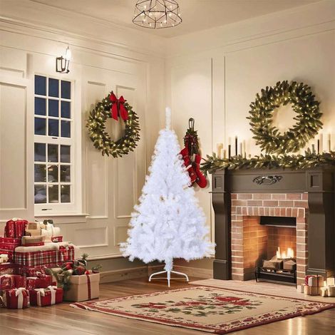 Demi-sapin de Noël artificiel 150 cm blanc – Sapin mural demi-cercle en PVC avec 340 branches et support acier – Idéal gain de place intérieur extérieur sous abri (1/5)