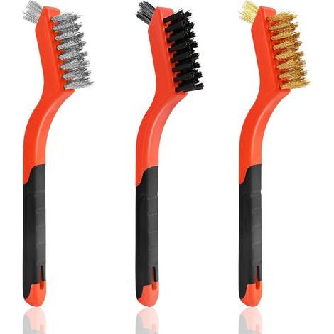 Set doppelköpfiger Metallbürsten, rot, 3 x 18 cm × 3 cm × 5 cm. Kupfermetallbürste zur Reinigung von Ritzen. (1/5)