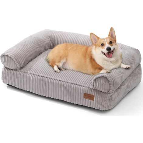 Panier Chiens Chats, Coussin Dehoussable et Lavable, Lit pour Chien Grande Taille, Canapé Antidérapant 93 cm, Gris (1/5)