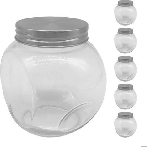 Bocal À Bonbons - Verre 480 ml - Couvercle Acier Inoxydable Avec Joint Silicone - Pour Confiseries Pâtes Muesli - Lot De 6 (1/5)