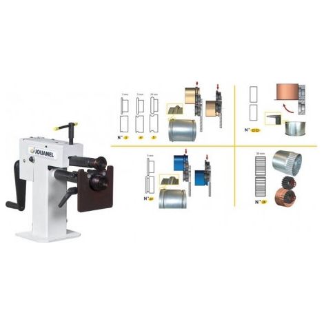 Jouanel – Bordeuse SB5M avec 6 jeux de molettes – Col de cygne 200 mm – Tablier en acier 58HRC – Socle à roulettes pour mobilité