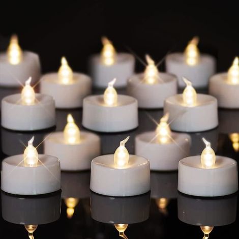 24 bougies sans flamme - Blanc chaud - Fonctionne avec piles - Longue durée de vie - Pour mariage, vacances, fête, (1/4)