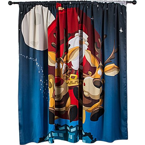 Rideau De Fenêtre Noël - Tissu Polyester Imprimé - Décoration Intérieure Festive - Bleu 140x130cm (1/5)