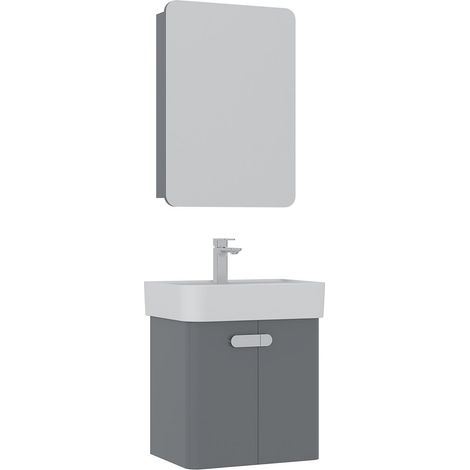 Ensemble Meuble Vasque avec Miroir (2 Pièces) "Orbit 55" - 55 x 38 x 62 cm - Grey (1/3)