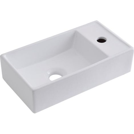 Milano Dalton White Ceramic Rectangular Countertop or Wall Mounted Counter Top Basin - 400 x 220 mm