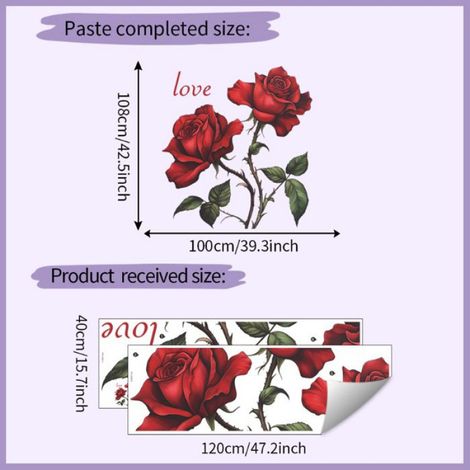 Rose Rouge Romantique Fleurs Stickers Muraux, Salle de Séjour Chambre à Coucher Autocollants Amovibles (1/5)