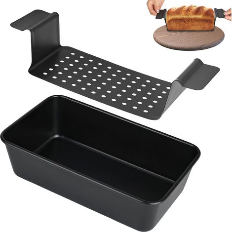 Teglia per pane in acciaio al carbonio con vassoio raccogli-gocce - Teglia per pane - In acciaio al carbonio - Per forno, pane e arrosti - 24 x 14 x 6,5 cm (1/5)