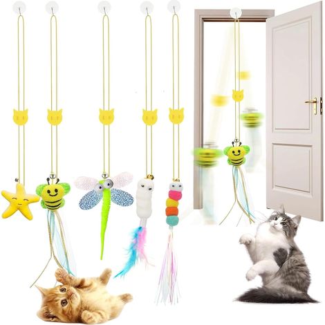 5 Pièces Jouets Interactifs pour Chat, Jouets pour Chat à Suspendre avec Tissu en Peluche, Jouets Interactifs à Suspendre pour Chat D'intérieur, pour Chaton Jouant, Chasse, Exercer (1/5)