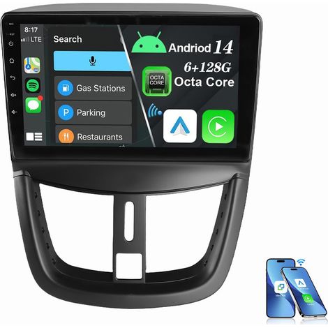 Autoradio Android 14 6+128G pour Peugeot 207 CC 2006-2015 CarPlay GPS RDS BT WIFI 4G LTE Modèle A (1/5)