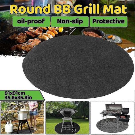 Tapis rond pour foyer extérieur, tapis anti-éclaboussures pour barbecue, tapis ignifugé et résistant à la chaleur, tapis de protection pour le sol sous le barbecue, pour jardin et extérieur. (1/3)