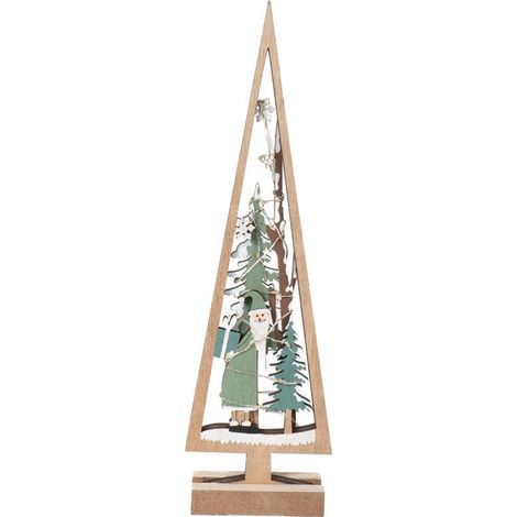 Árbol de Navidad de madera con luces LED, 17xD66199-84