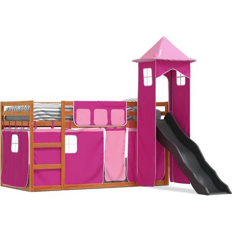 Maison Exclusive - Etagenbett mit Rutsche und Gardinen Rosa 90x20