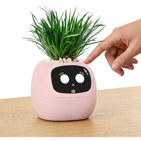 Compañero inteligente para plantas con más de 100 expresiones, compañero de escritorio interactivo con IA, linda maceta para la oficina, regalo único para amantes de las plantas y (1/5)