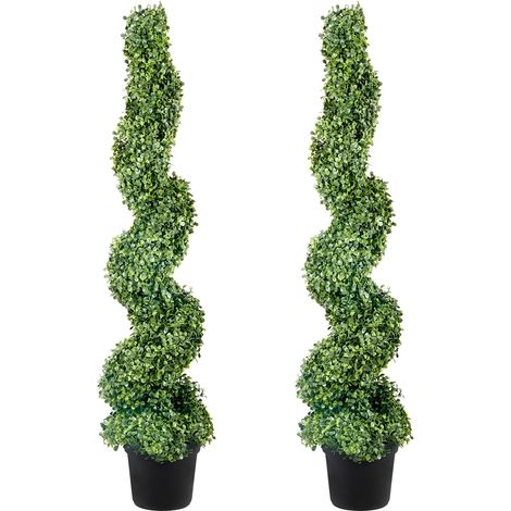 Buis Topiaire Artificiel 122 cm Buis Artificiel Extérieur en Spirale 2 Fausses Plantes en PE 10 Feuilles Remplaçables avec Pot sans Odeur pour Décoration Intérieur Jardin Terrasse Balcon Entrée (1/5)