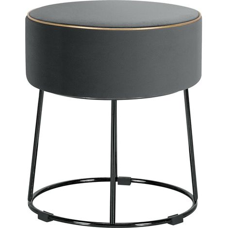 Velours doux et assise confortable, pouf ottoman rond gris pour repose-pieds, coiffeuse ou salon (1/5)