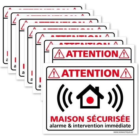 Signaletique.Biz France – Autocollants Maison Sécurisée – Lot de 8 autocollants dissuasifs – Adhésifs blancs 80 x 60 mm – Intervention immédiate en cas d'intrusion