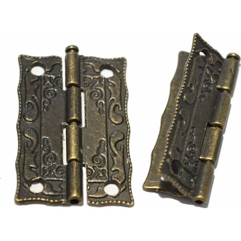 Lot de 10 Charnières en bronze - Style vintage - Avec vis - Pour meubles - Boîtes en bois - Petite taille - Longueur : 36 mm - Largeur : 23 mm (1/5)