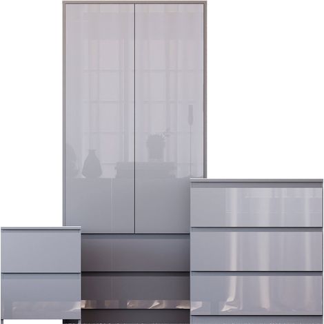 Glinton 3 Piece Bedroom Set (2 Drw Bedside, 3 Drw Chest, 2 Door 2 Drw Wardrobe), Grey (100% FSC) (1/4)