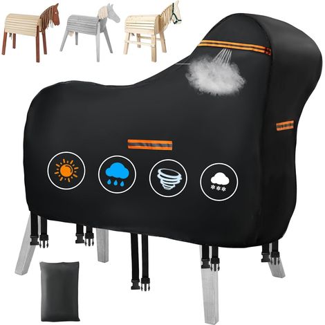Wooden Horse Protective Cover, Outdoor 420D Wooden Horse Tarpaulin, Waterproof Universal Protective Tarpaulin with Waterproof Band, 5 Bottom Buckles and 5 Reflective Strips (1/5)