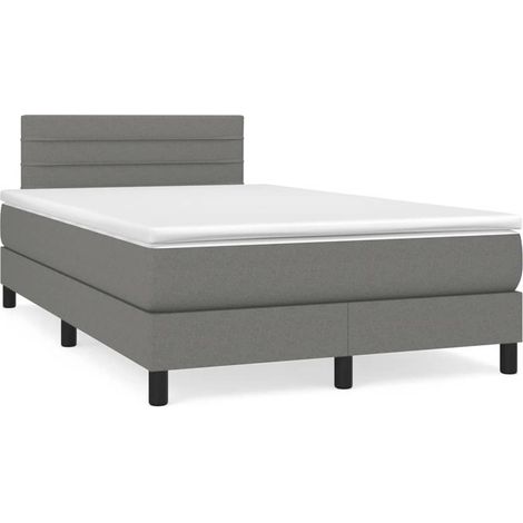Cama box spring con colchón y LED tela marrón oscuro 120x190 cm