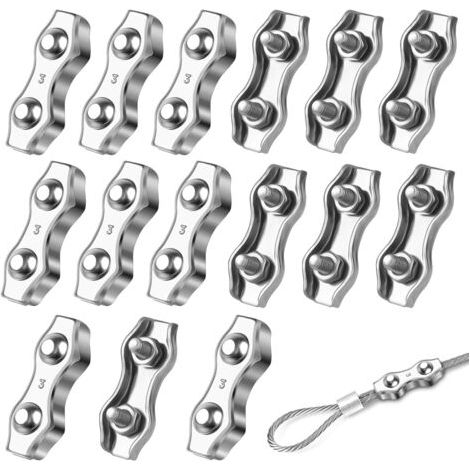 15 Pcs Serre-câbles M3 Pinces à Câble en Acier Inoxydable 304 Clips de Câble Métallique Duplex Pince de Corde de Câble pour Corde à Linge l'industrie (1/4)