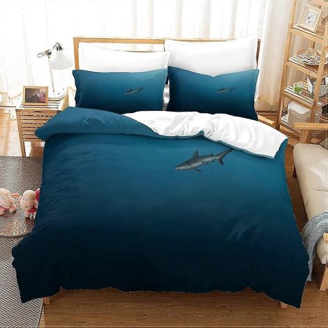 Parure de lit 3 pièces pour enfants, motif requin, housse de couette hypoallergénique douce avec taie d'oreiller (1/4)