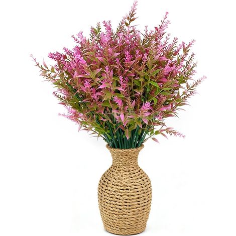 8 bouquets de fleurs artificielles pour l'extérieur, plantes artificielles, pots suspendus, clôture, intérieur et extérieur, terrasse, vase, décoration (Rose) (1/4)