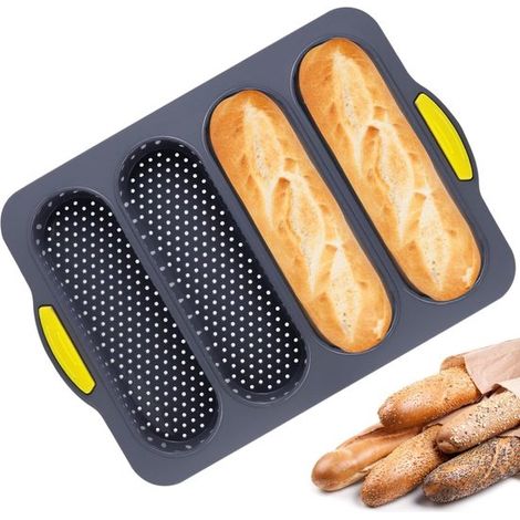 Baguette Backform Silikon Brotform Backform für Zuhause Antihaftbeschichtung, 4 teilig 32 x 24 x 2,4 cm (1/5)