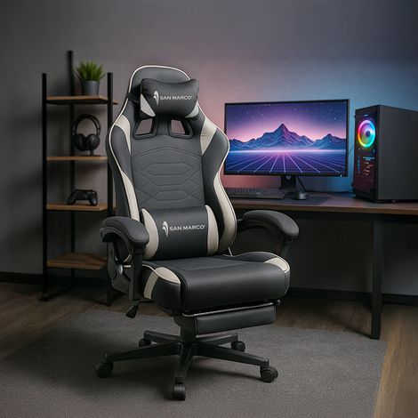 Sedia da gaming ergonomica nera con poggiapiedi San Marco (1/5)