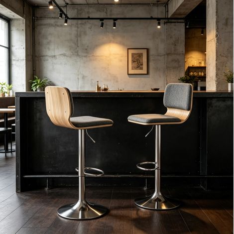 Set di 2 sgabelli da bar 41x47,5x81-102 cm metallo tessuto grigio regolabili per cucina – MEUBLIV (1/5)