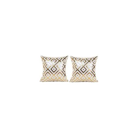 Lot de 2 Taies d'Oreiller Blanc 45x45cm, Lin à Imprimé Or, Coussin Carré Décoratif pour Canapé et Lit